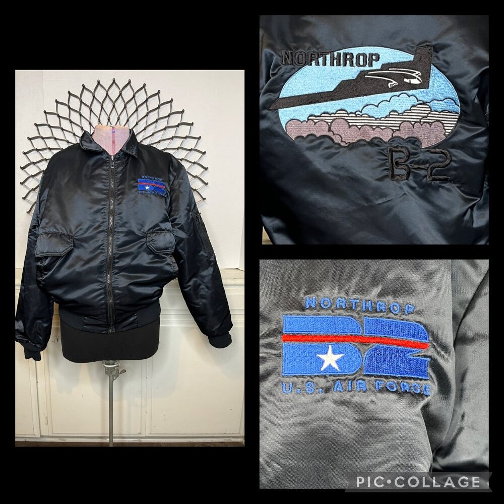 Vtg Mac Murray USA Northrop Air Force B2 Division Flight/Bomber Jacket Blk s/Sm